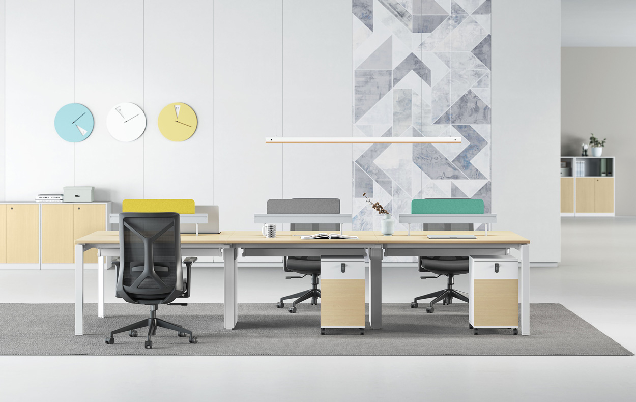 屏風(fēng)辦公桌：T-WM2412+T-WM1212A延伸+活動柜x2